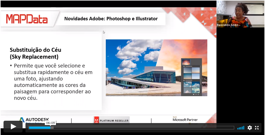 Exemplo da ferramenta "Select Sky & Sky Replacement" durante o webinar